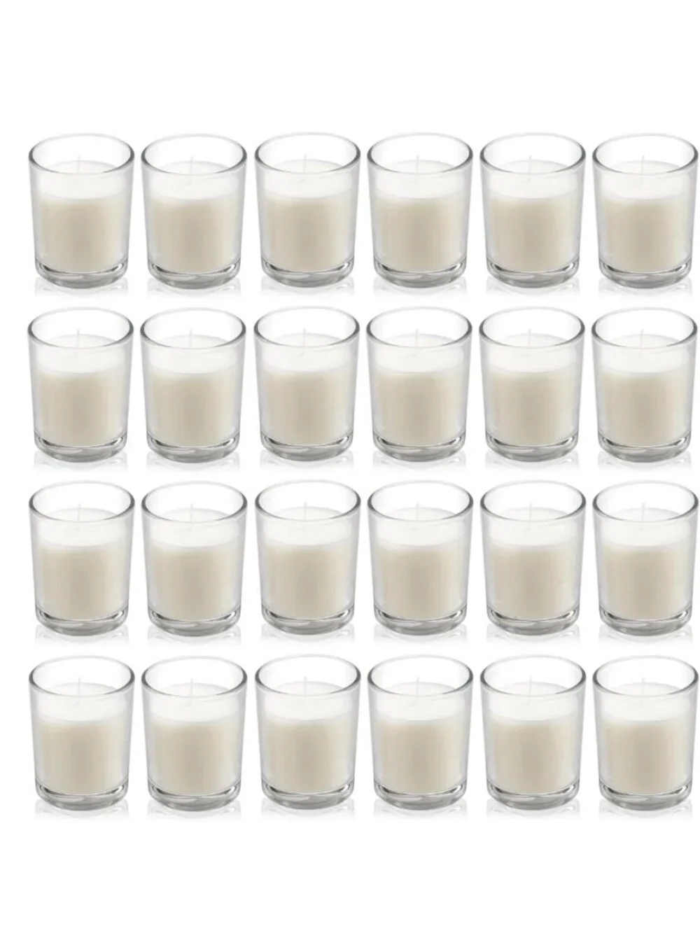 24 Pack Warm White Unscented Glass Votive Candles - Hand Poured Wax for Spa